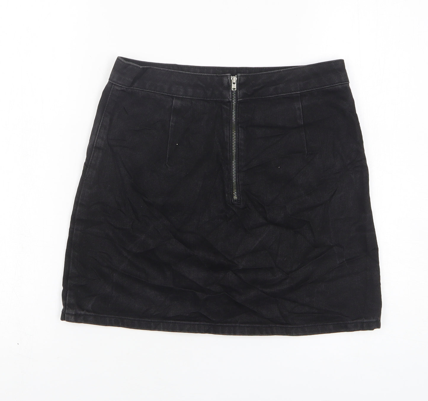 Topshop Womens Black Cotton Mini Skirt Size 25 in Zip