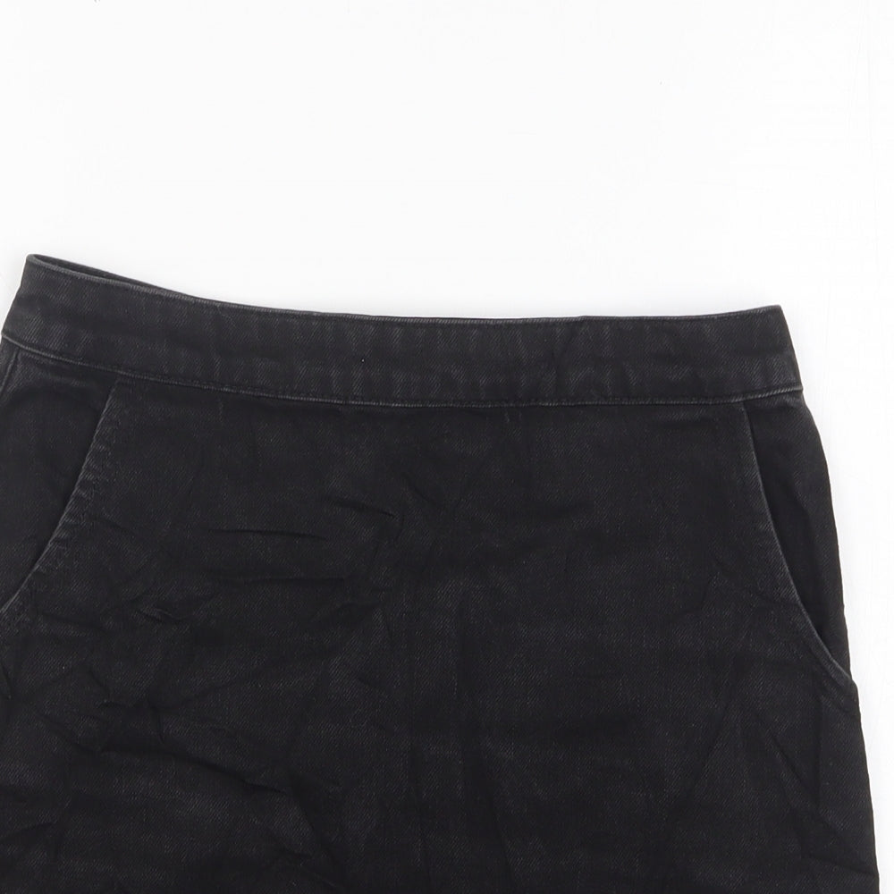 Topshop Womens Black Cotton Mini Skirt Size 25 in Zip