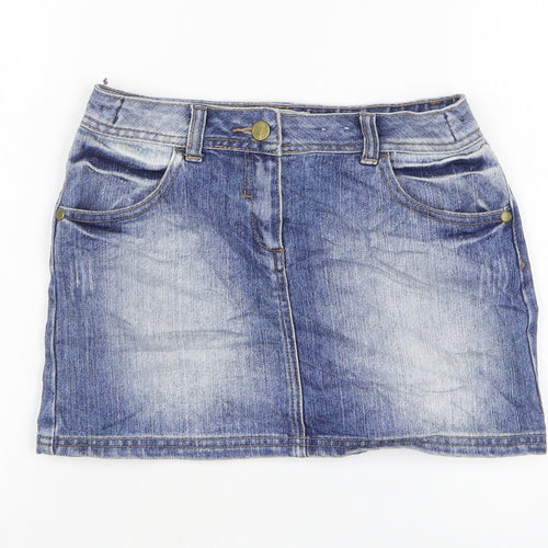 Indigo Girls Blue Cotton Mini Skirt Size 10-11 Years Regular Zip