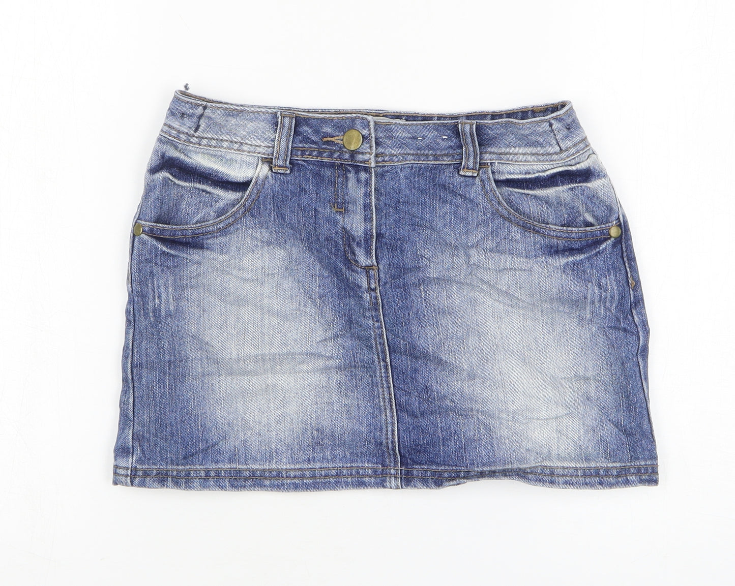 Indigo Girls Blue Cotton Mini Skirt Size 10-11 Years Regular Zip