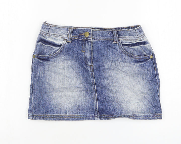Indigo Girls Blue Cotton Mini Skirt Size 10-11 Years Regular Zip