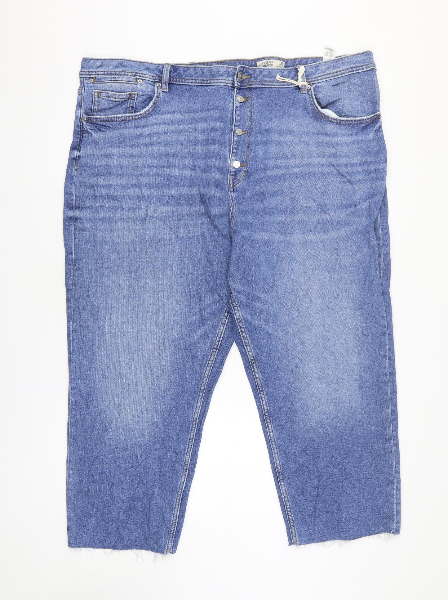 Marks and Spencer Womens Blue Cotton Cropped Jeans Size 24 L23 in Relaxed Button