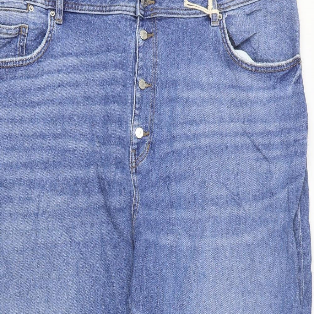 Marks and Spencer Womens Blue Cotton Cropped Jeans Size 24 L23 in Relaxed Button