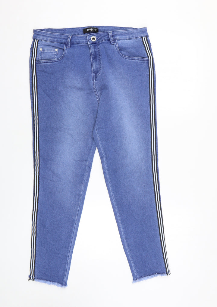 Focus Womens Blue Striped Cotton Skinny Jeans Size 34 in L25.5 in Regular Zip