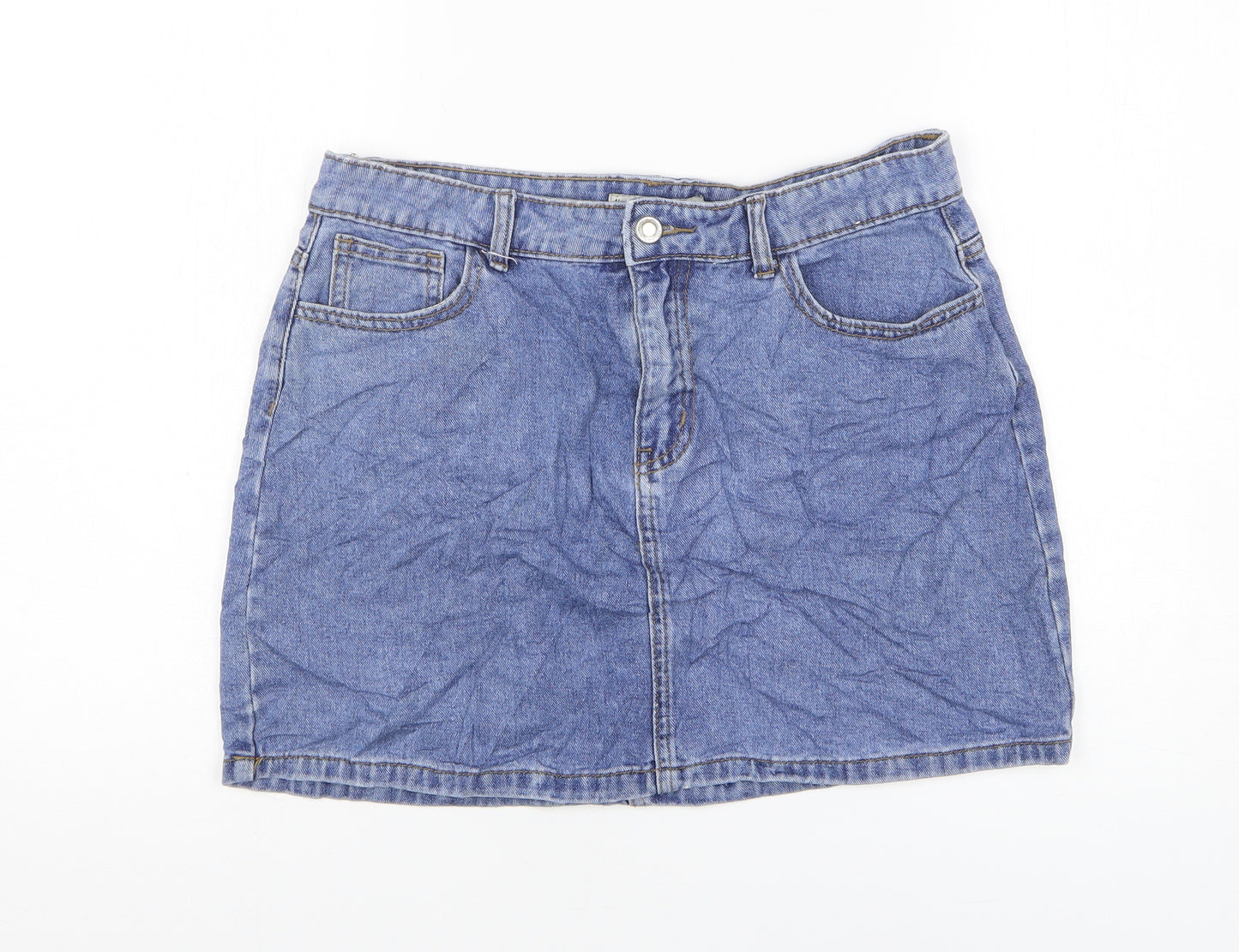Denim & Co. Womens Blue Cotton Mini Skirt Size 14 Zip