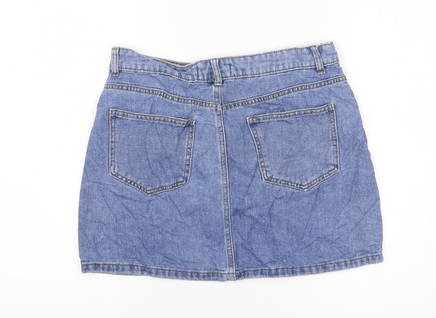 Denim & Co. Womens Blue Cotton Mini Skirt Size 14 Zip