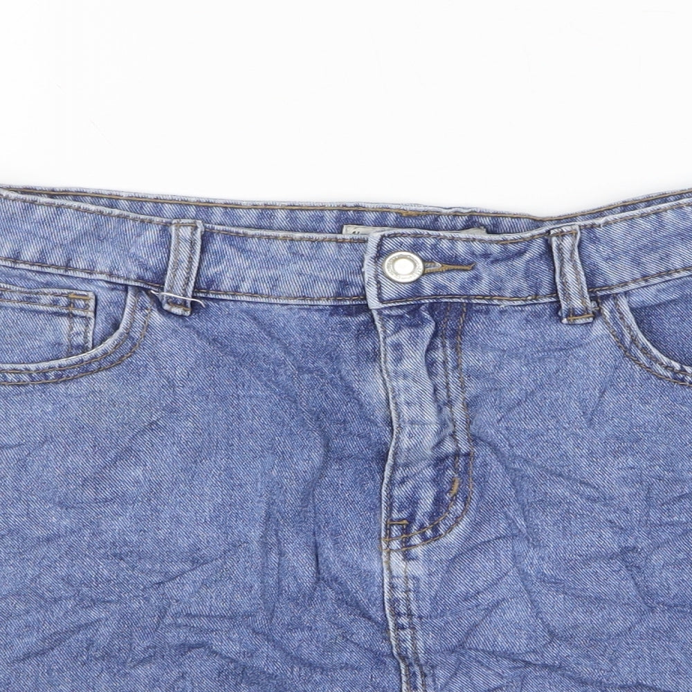 Denim & Co. Womens Blue Cotton Mini Skirt Size 14 Zip