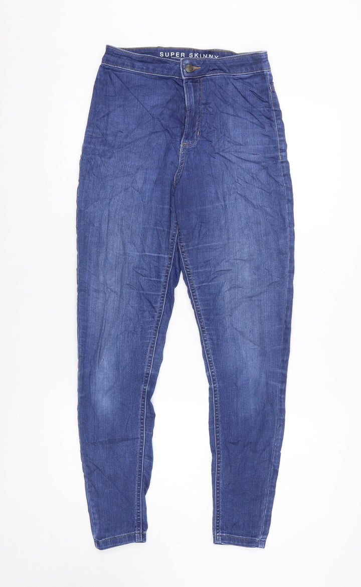 Marks and Spencer Womens Blue Cotton Skinny Jeans Size 8 L28 in Regular Zip
