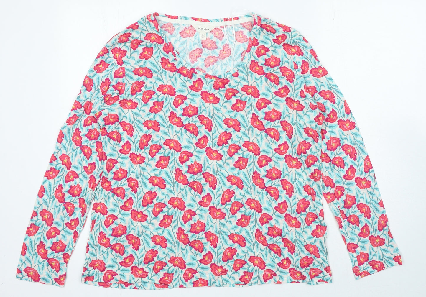 Per Una Womens Multicoloured Floral Viscose Basic T-Shirt Size 12 Scoop Neck