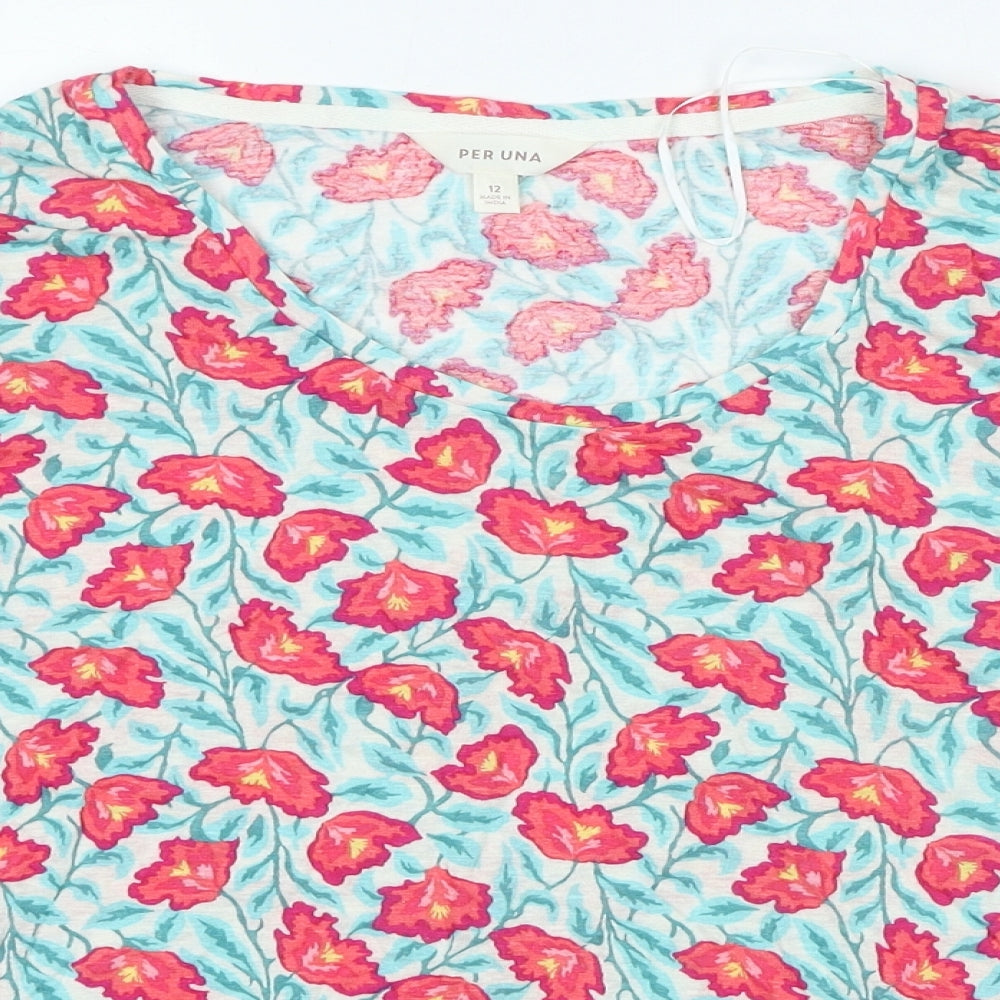 Per Una Womens Multicoloured Floral Viscose Basic T-Shirt Size 12 Scoop Neck