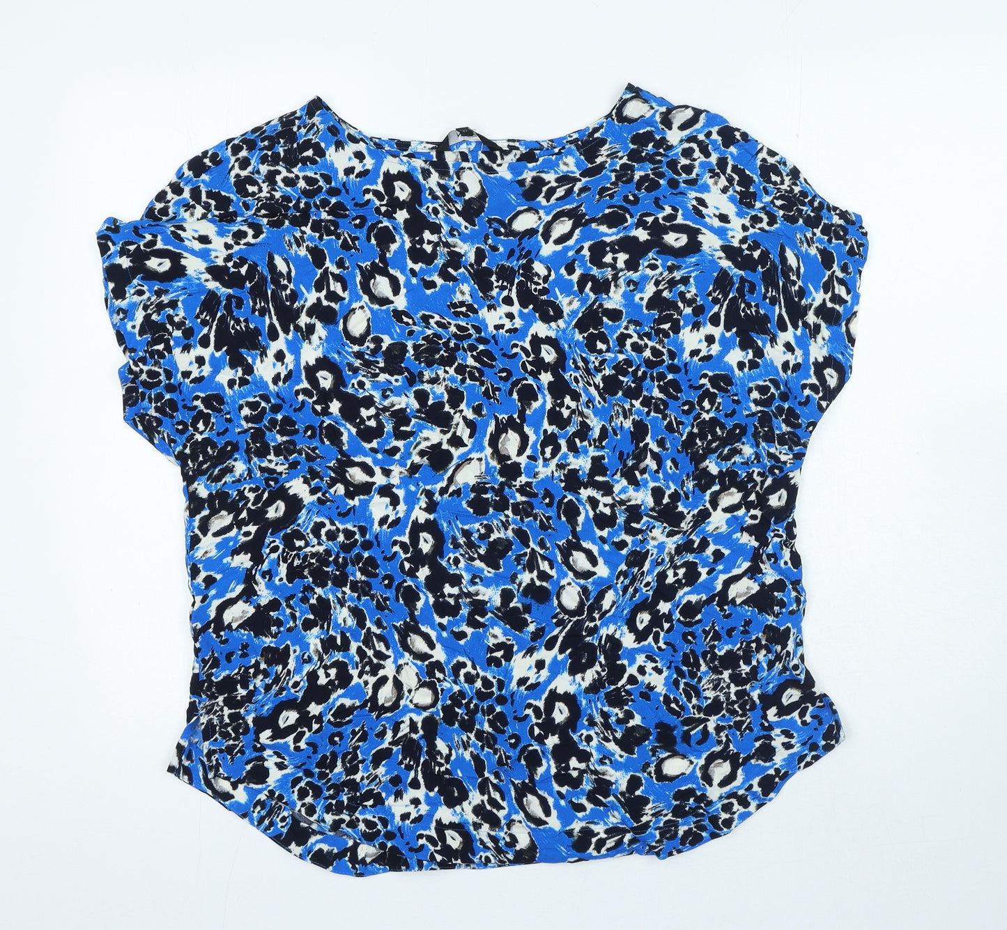 NEXT Womens Blue Animal Print Viscose Basic Blouse Size 14 Round Neck