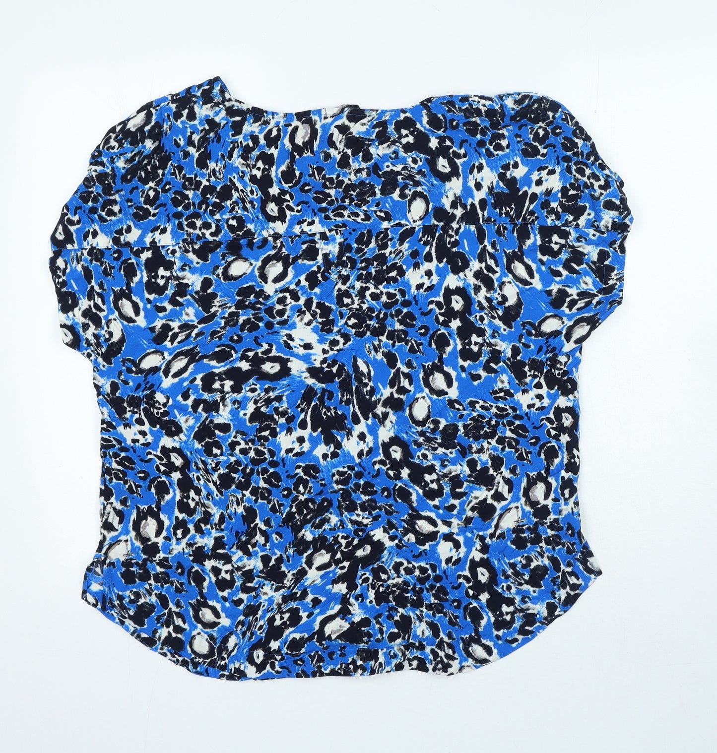NEXT Womens Blue Animal Print Viscose Basic Blouse Size 14 Round Neck