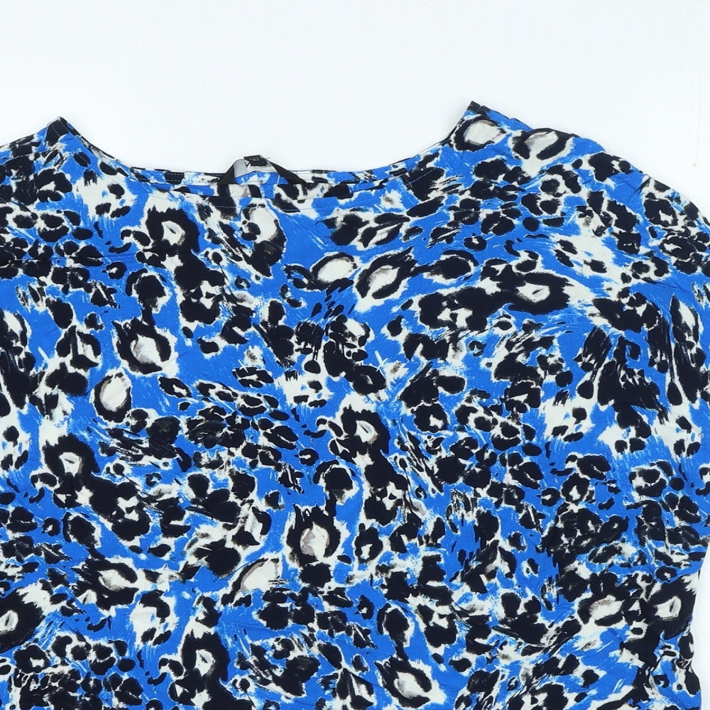 NEXT Womens Blue Animal Print Viscose Basic Blouse Size 14 Round Neck