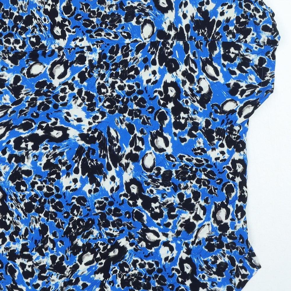 NEXT Womens Blue Animal Print Viscose Basic Blouse Size 14 Round Neck