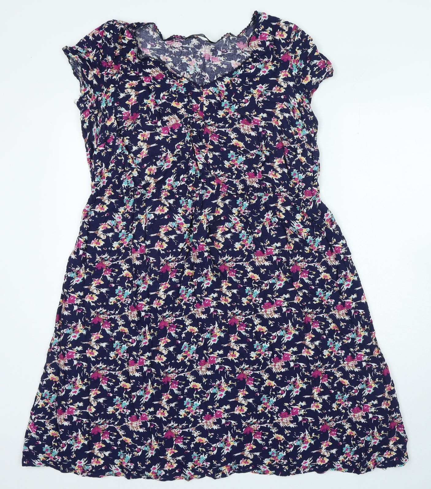 Bonmarché Womens Blue Floral Viscose A-Line Size 22 V-Neck Pullover