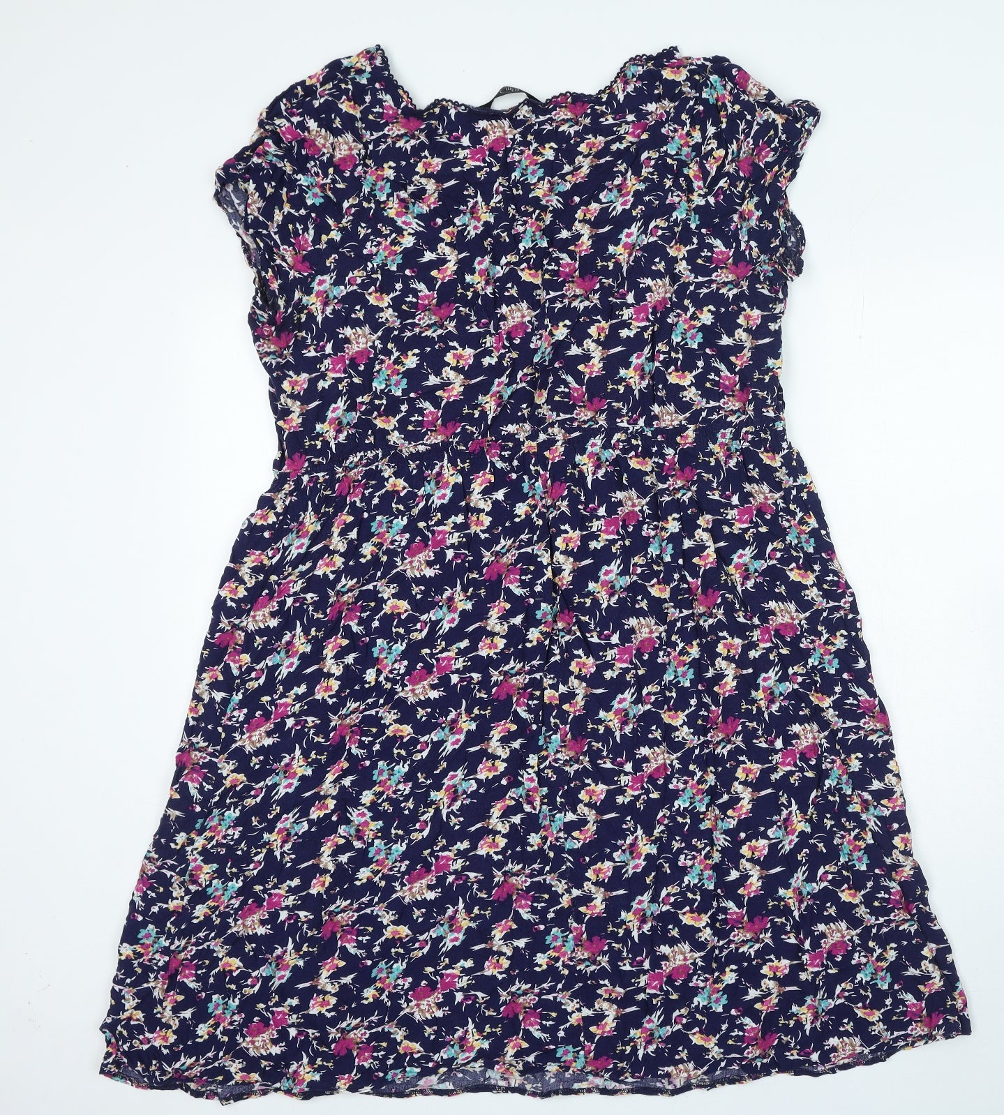 Bonmarché Womens Blue Floral Viscose A-Line Size 22 V-Neck Pullover