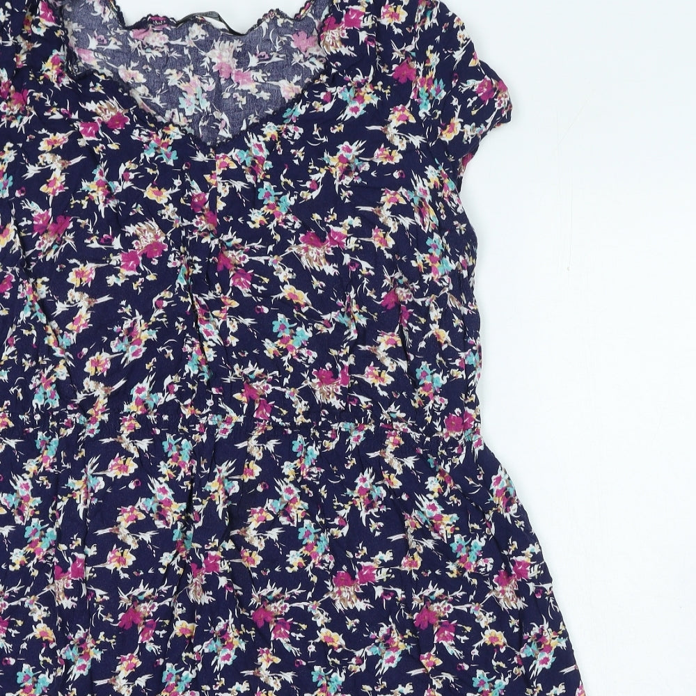 Bonmarché Womens Blue Floral Viscose A-Line Size 22 V-Neck Pullover