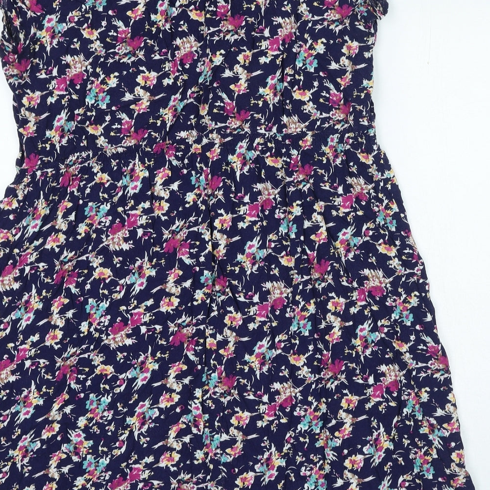 Bonmarché Womens Blue Floral Viscose A-Line Size 22 V-Neck Pullover