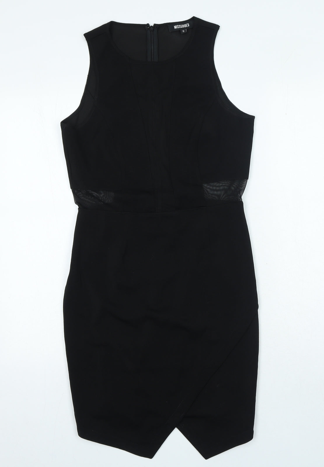 Missguided Womens Black Polyester Pencil Dress Size 12 Round Neck Zip