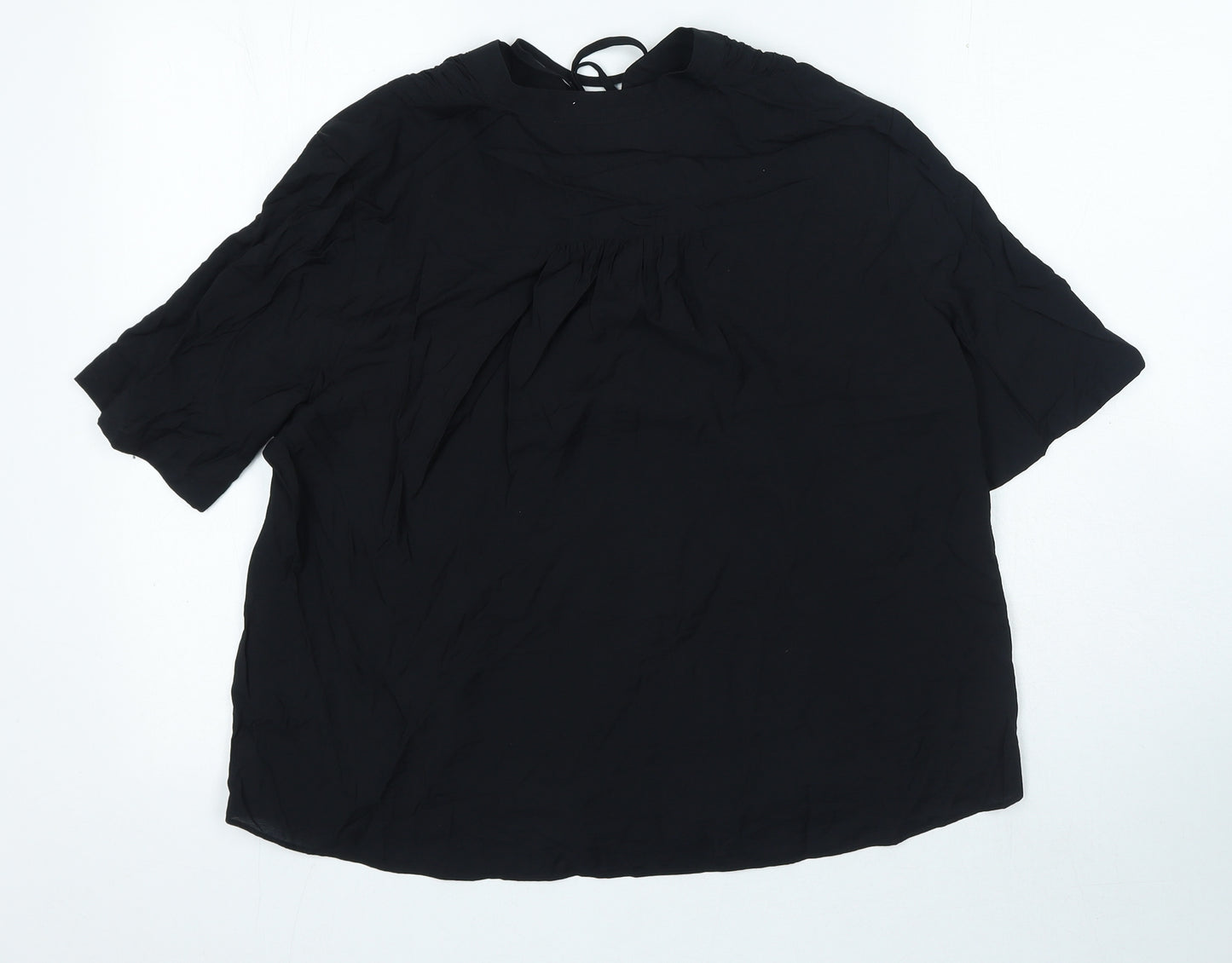 Marks and Spencer Womens Black Viscose Basic Blouse Size 12 Round Neck