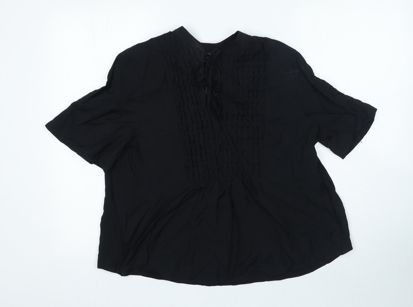 Marks and Spencer Womens Black Viscose Basic Blouse Size 12 Round Neck