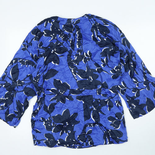 Autograph Womens Blue Geometric Viscose Wrap Blouse Size M V-Neck