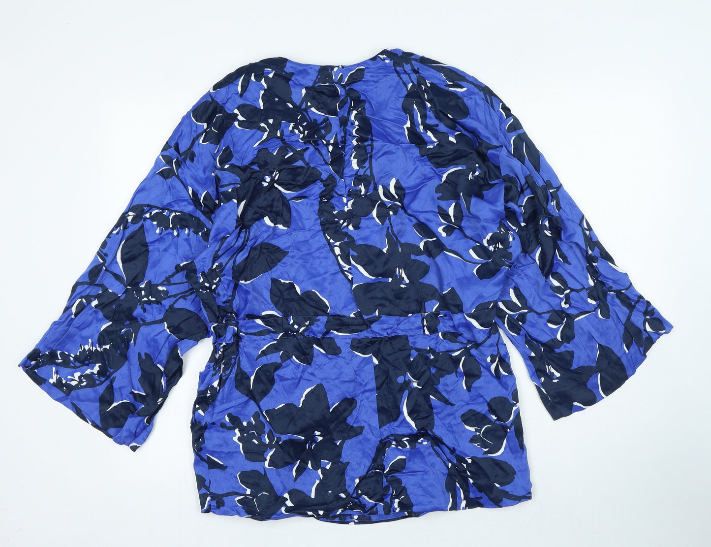 Autograph Womens Blue Geometric Viscose Wrap Blouse Size M V-Neck