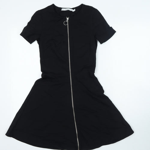 & Other Stories Womens Black Viscose A-Line Size 8 Round Neck Zip