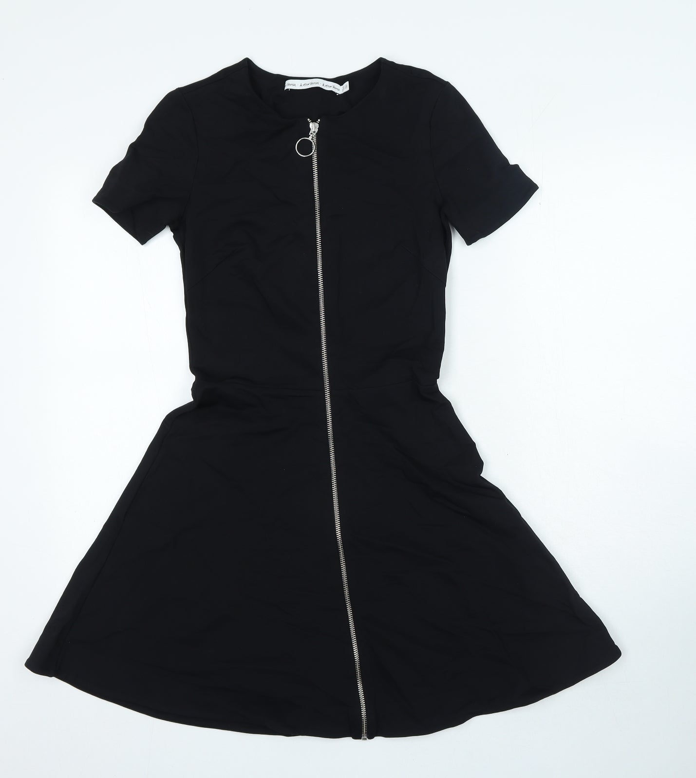 & Other Stories Womens Black Viscose A-Line Size 8 Round Neck Zip
