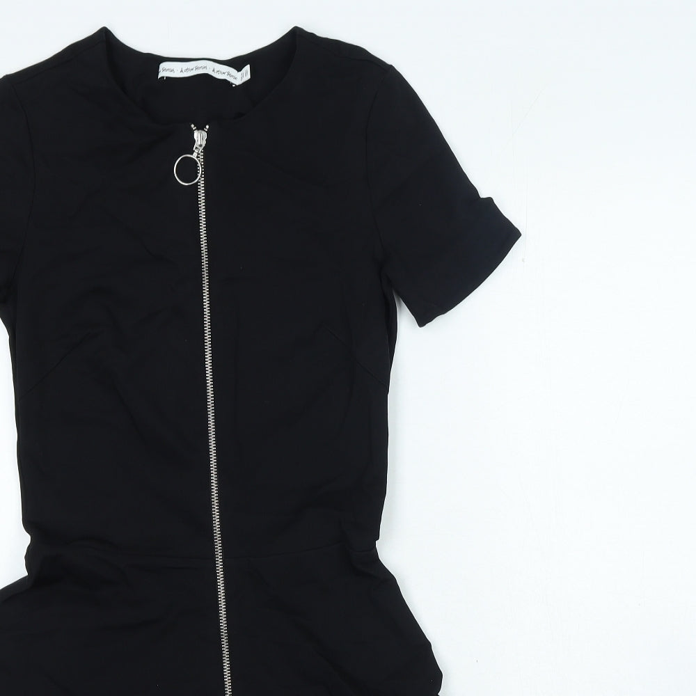 & Other Stories Womens Black Viscose A-Line Size 8 Round Neck Zip