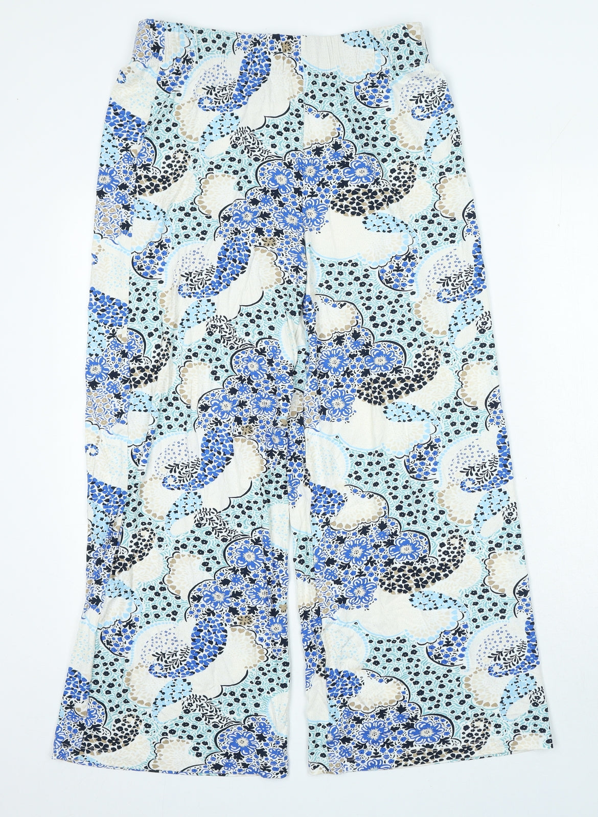 Marks and Spencer Womens Blue Geometric Viscose Jogger Trousers Size 12 L26 in Regular
