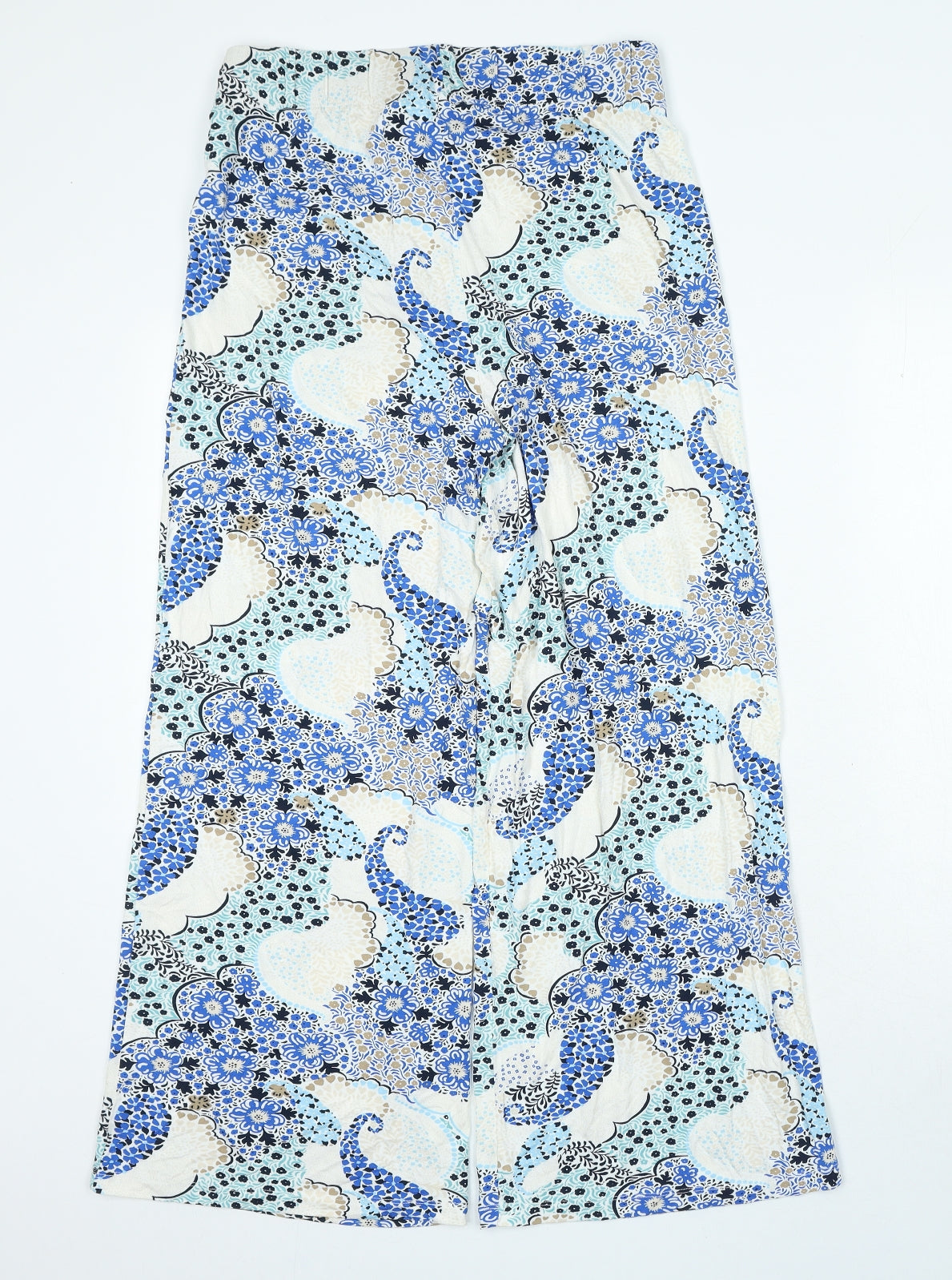 Marks and Spencer Womens Blue Geometric Viscose Jogger Trousers Size 12 L26 in Regular