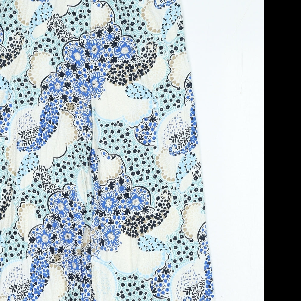 Marks and Spencer Womens Blue Geometric Viscose Jogger Trousers Size 12 L26 in Regular