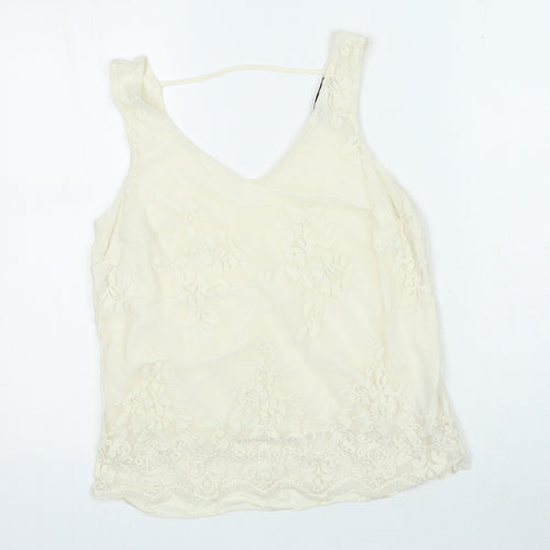 Oasis Womens Ivory Polyester Basic Blouse Size 10 V-Neck