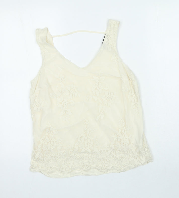 Oasis Womens Ivory Polyester Basic Blouse Size 10 V-Neck