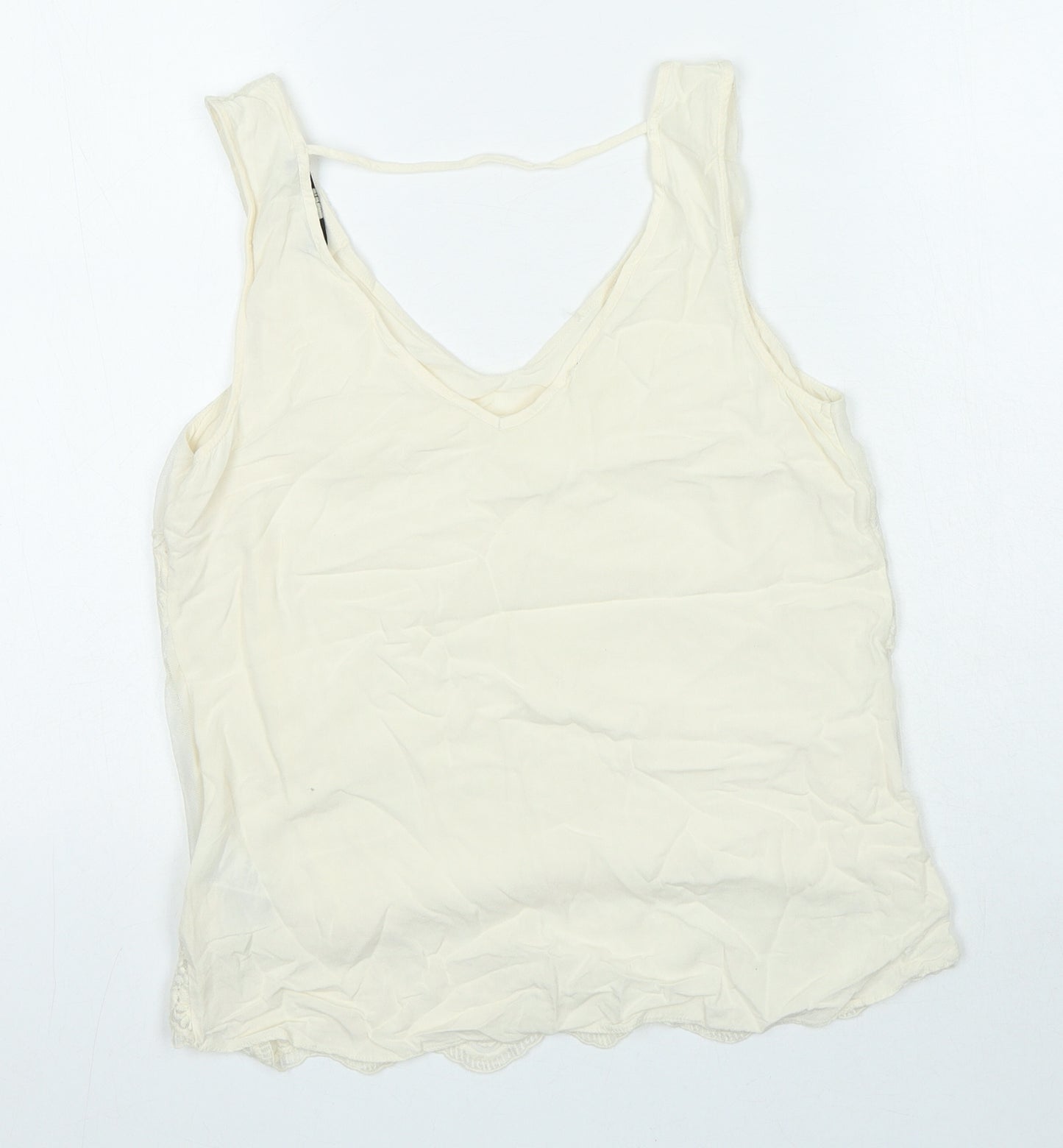 Oasis Womens Ivory Polyester Basic Blouse Size 10 V-Neck