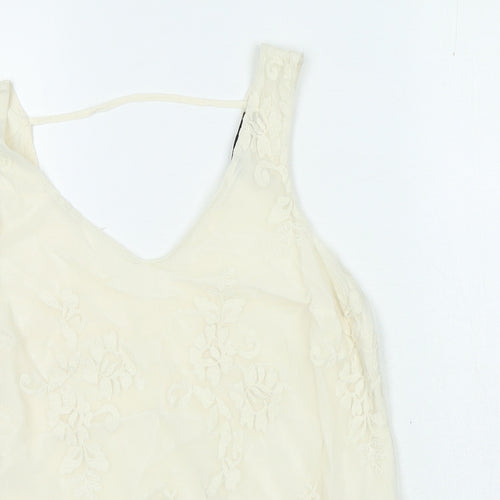 Oasis Womens Ivory Polyester Basic Blouse Size 10 V-Neck