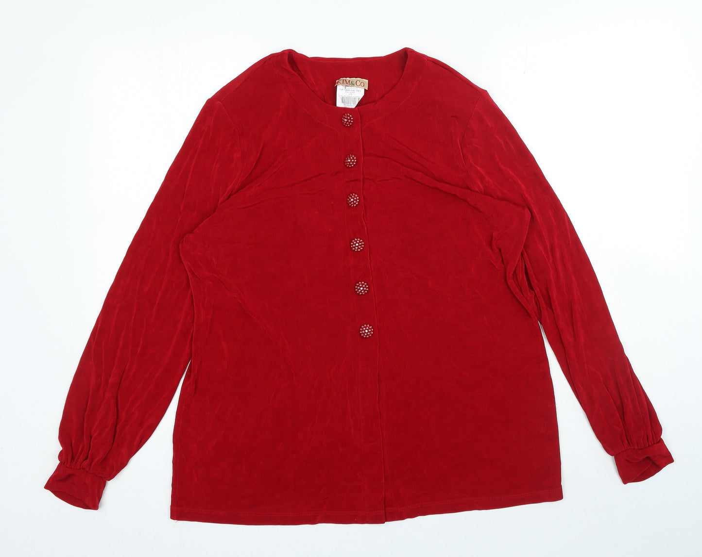 Kim&Co Womens Red Crew Neck Acetate Cardigan Jumper Size L