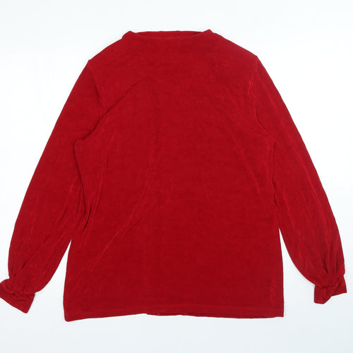 Kim&Co Womens Red Crew Neck Acetate Cardigan Jumper Size L