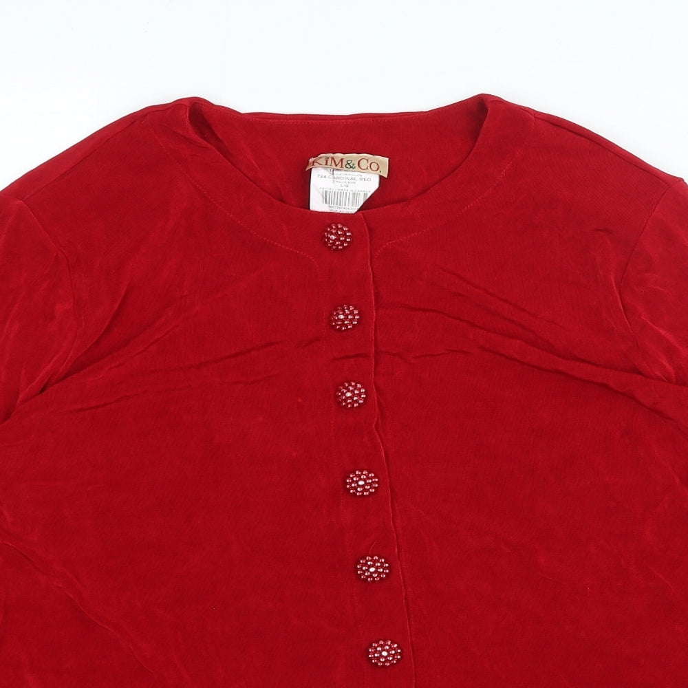 Kim&Co Womens Red Crew Neck Acetate Cardigan Jumper Size L