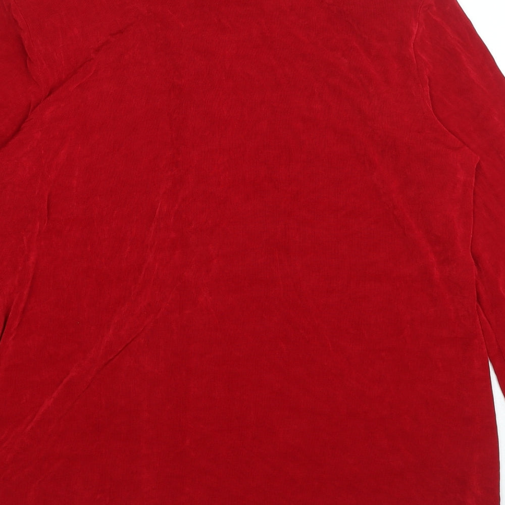 Kim&Co Womens Red Crew Neck Acetate Cardigan Jumper Size L