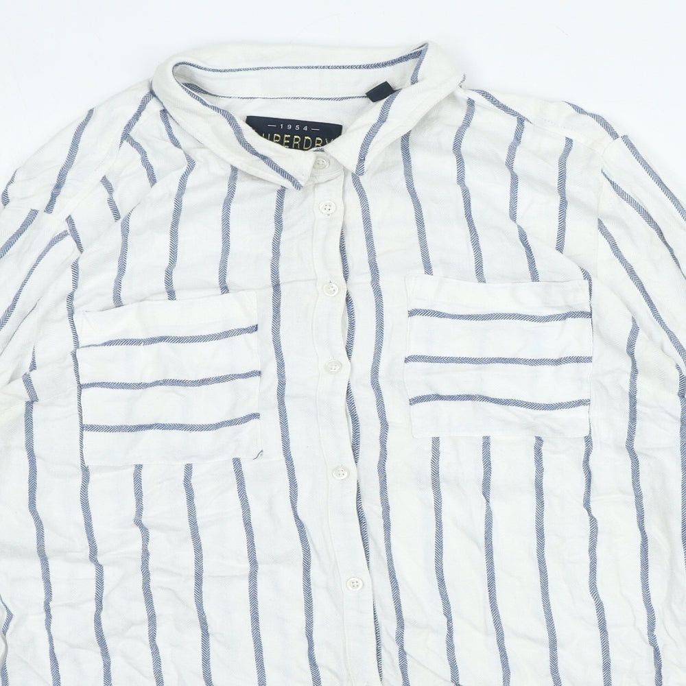 Superdry Womens White Striped Cotton Top Pyjama Top Size M Button