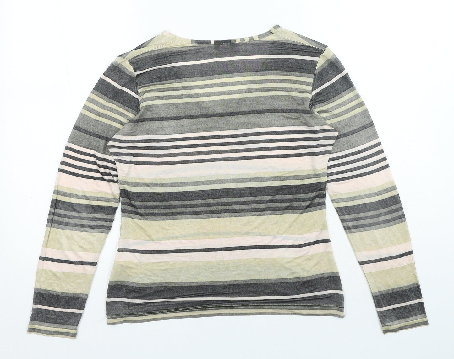 Charlotte Halton Womens Multicoloured Striped Acetate Basic T-Shirt Size L V-Neck