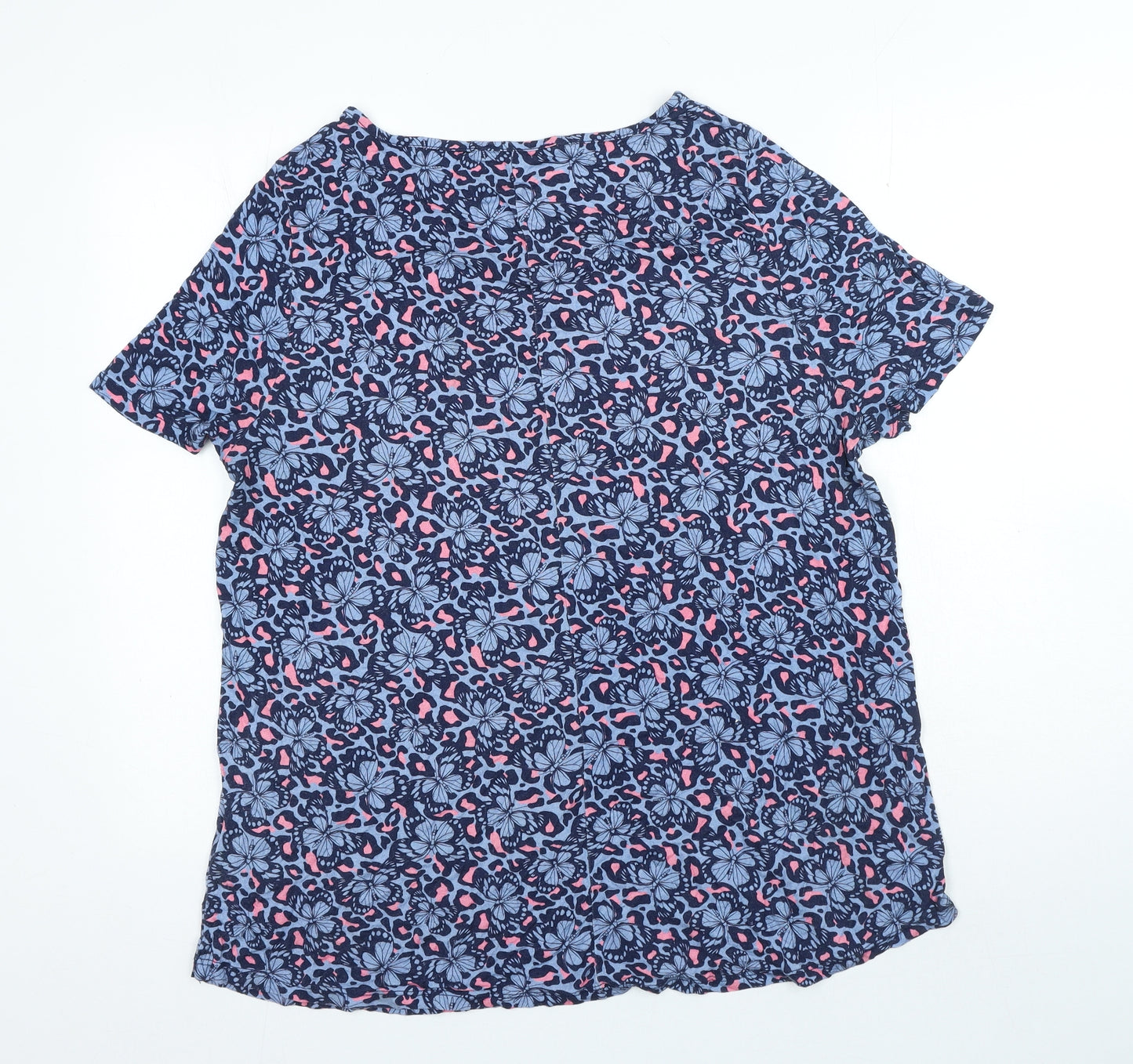 Evans Womens Blue Floral Viscose Basic T-Shirt Size 14 Round Neck