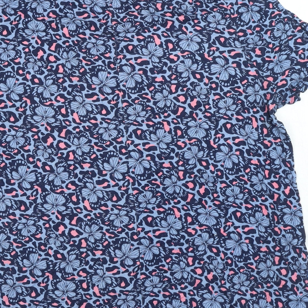 Evans Womens Blue Floral Viscose Basic T-Shirt Size 14 Round Neck