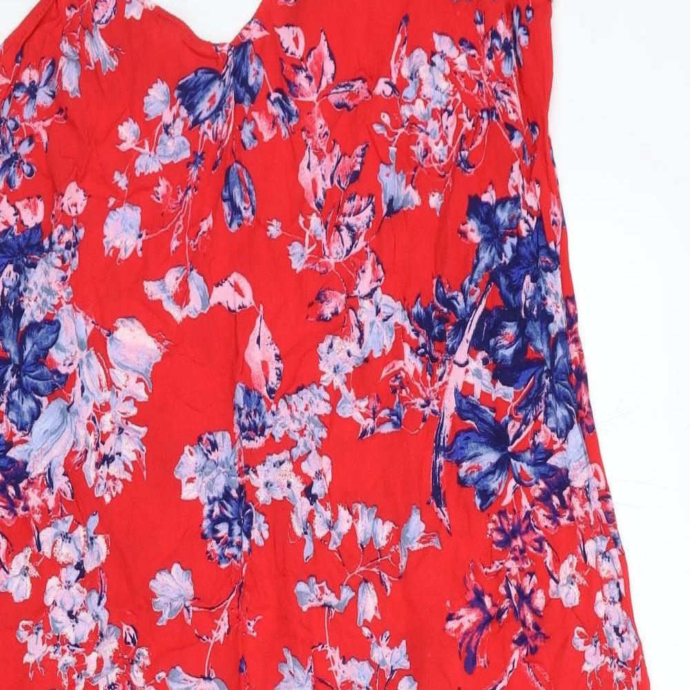 Marks and Spencer Womens Red Floral Viscose Shift Size 16 V-Neck Pullover