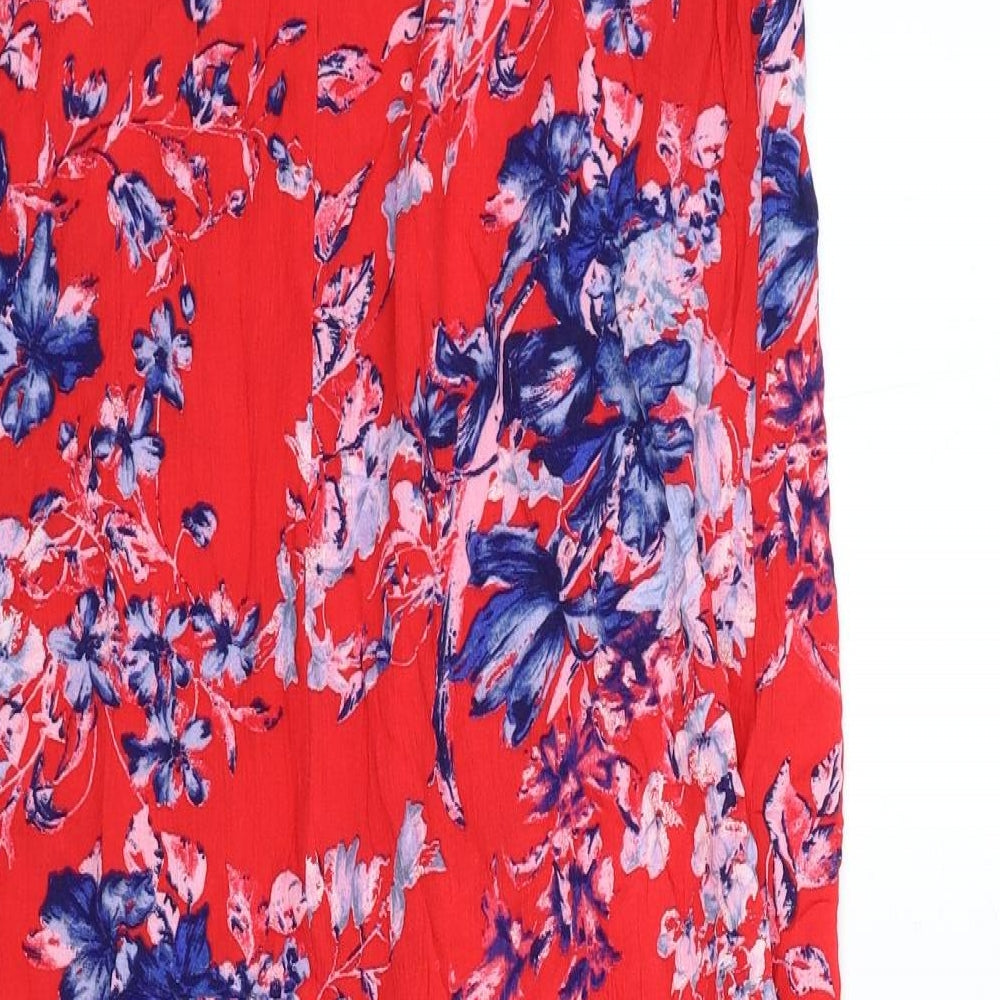 Marks and Spencer Womens Red Floral Viscose Shift Size 16 V-Neck Pullover