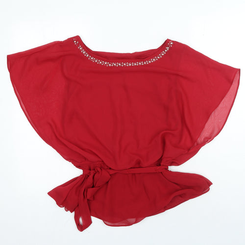JRNY Womens Red Polyester Basic Blouse Size 6 Boat Neck