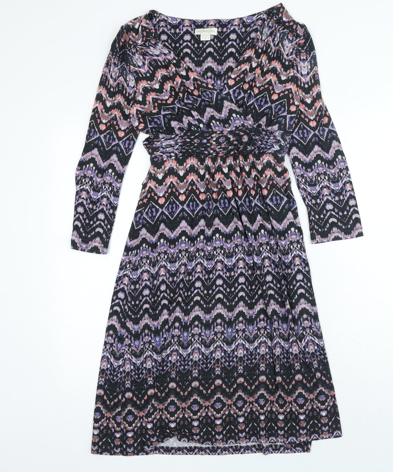Monsoon Womens Multicoloured Geometric Viscose Wrap Dress Size 8 V-Neck Pullover
