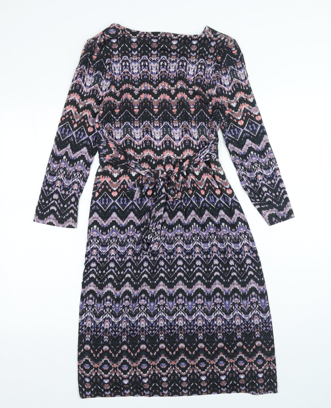 Monsoon Womens Multicoloured Geometric Viscose Wrap Dress Size 8 V-Neck Pullover